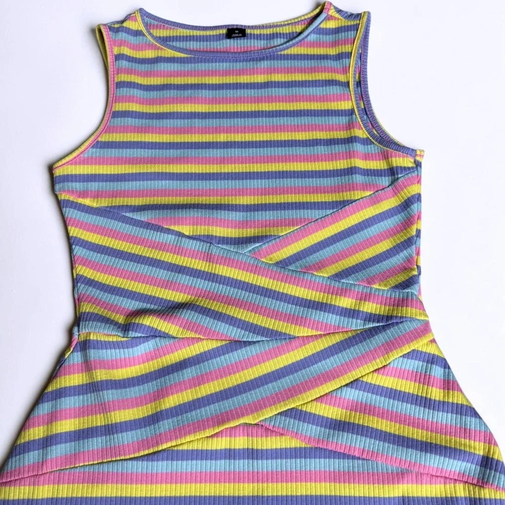 SHEIN Lot of 3 Black One Shoulder Romper Ribbed Colorful & Striped Tank Dress M - Picture 8 of 16